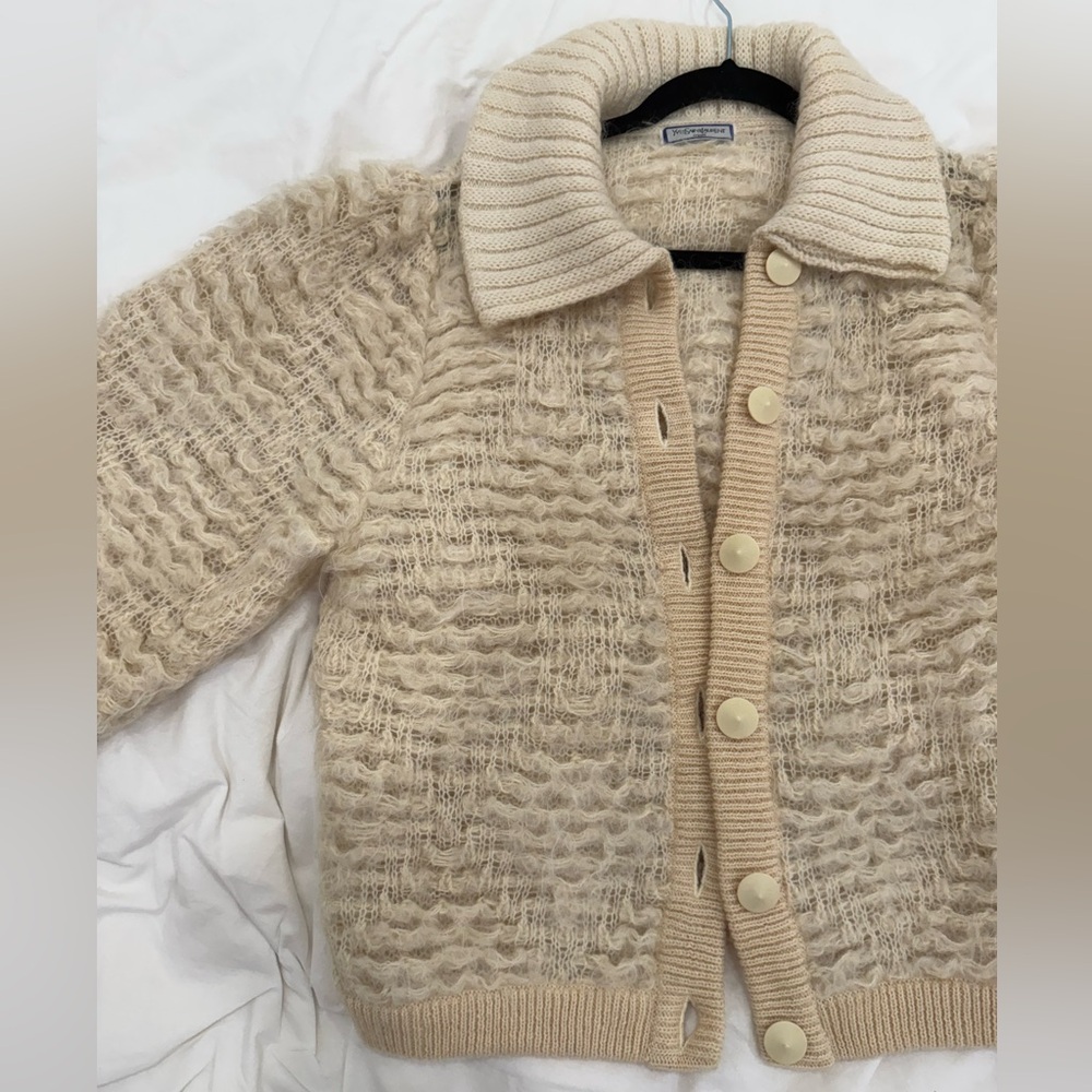 Yves Saint Laurent Tricots Vintage Cream Textured Wool Jacket
